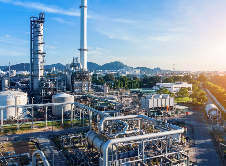 Aerial view of chemical oil refinery plant