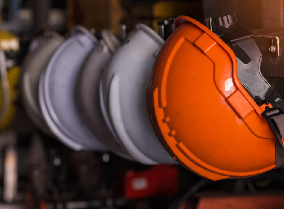 Close up safety helmet worker equipment