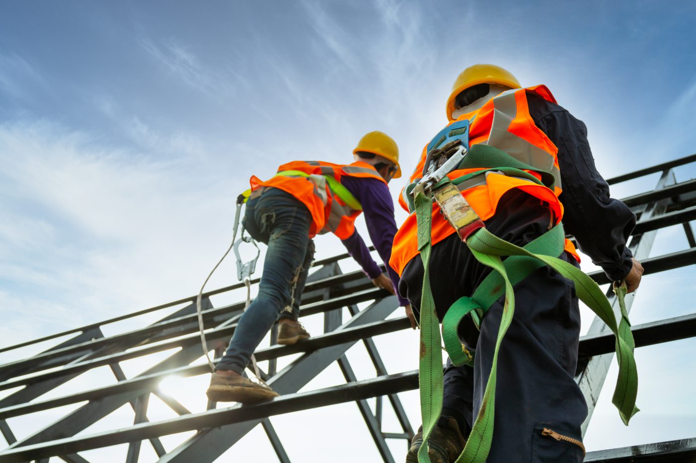 A safety team works at height